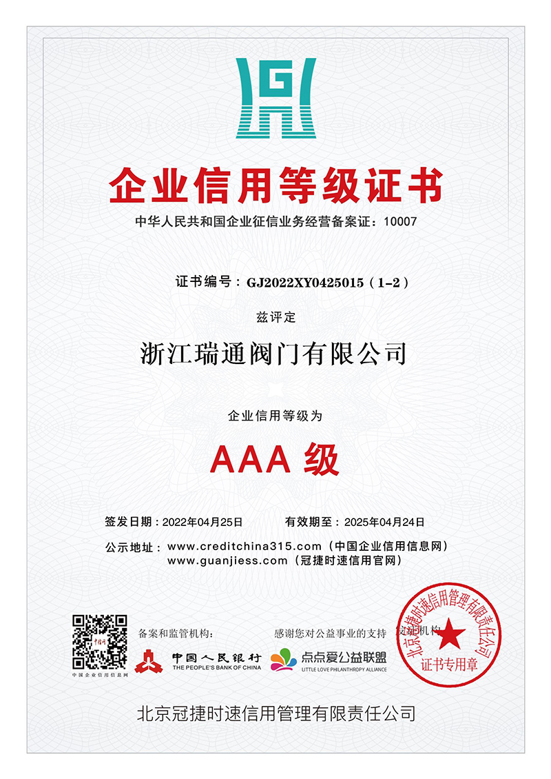 AAA級企業信用等級證書